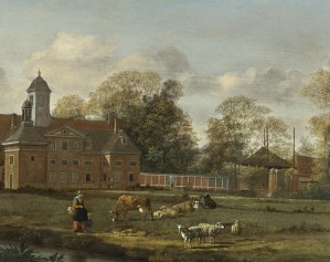 View of Goudestein with a woman and child walking beside river